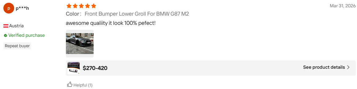 Verified Austria repeat buyer review of a VCT BMW G87 carbon fiber part