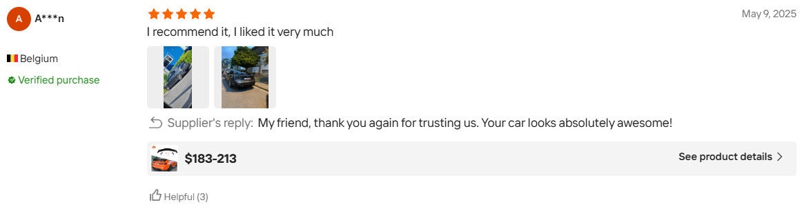 Verified Belgium buyer review of VCT carbon fiber exterior parts